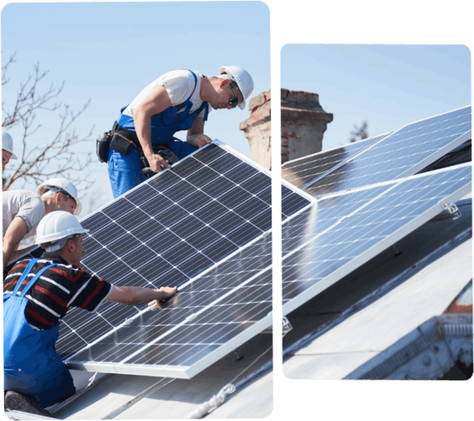 Técnicos instalando paneles solares en un tejado