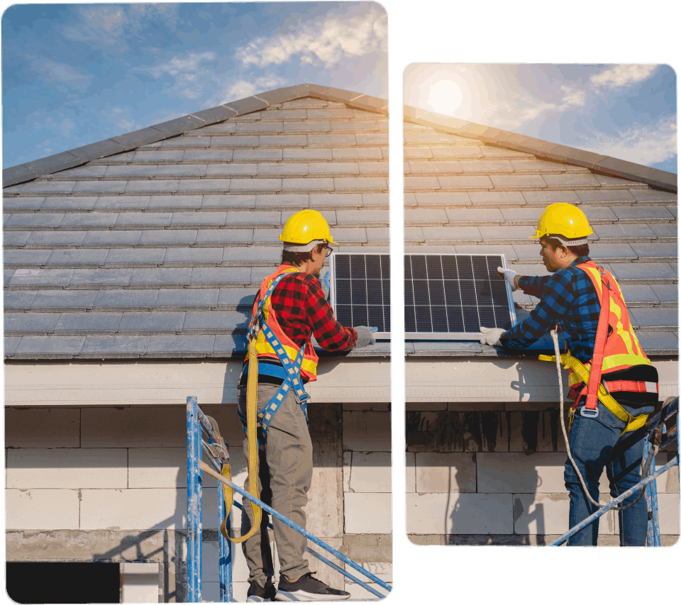 Técnicos instalando un panel solar en un tejado